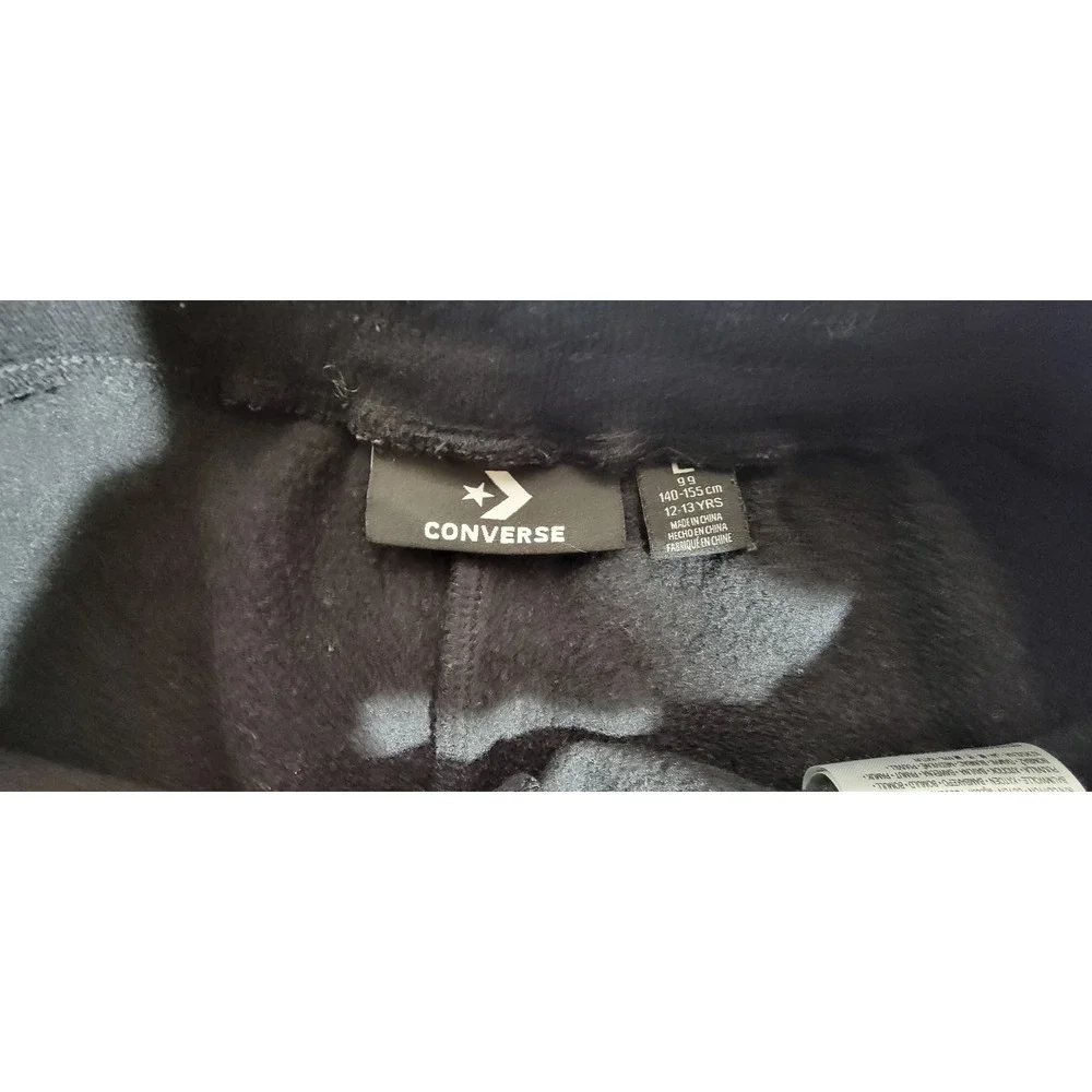 Converse Girls Black Wide Leg Fleece Sweatpants Side Slit Logo L 12-13 E045-023